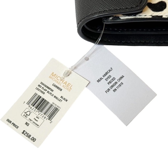 Michael Kors Carmen Leather Haircalf Medium Flap Bifold Wallet Bag Black, NWT - Picture 7 of 7